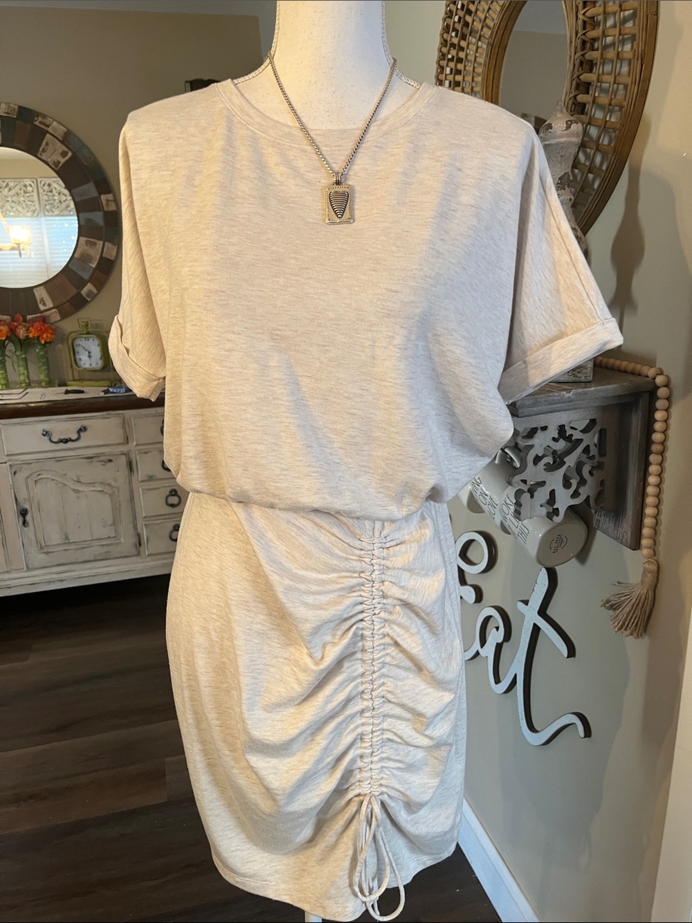 Express Cream Ruched Mini Dress